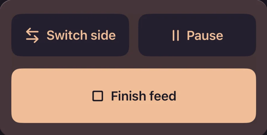 Night mode's large Switch side, Pause and Finish feed buttons.